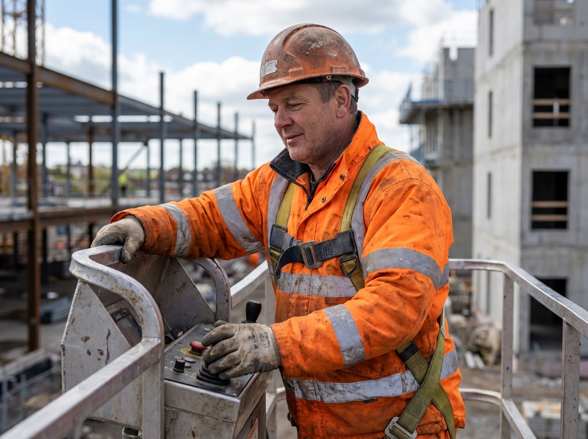 Nacelliste en équipement de sécurité sur plateforme aérienne