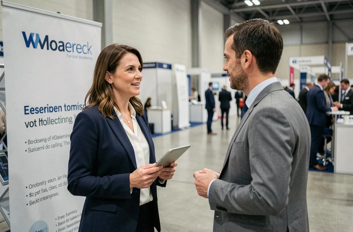 Entrepreneuse présentant son activité lors d'une journée networking gratuite pour les entreprises françaises