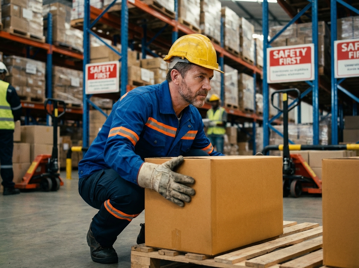 Ouvrier en uniforme de sécurité dans un entrepôt industriel