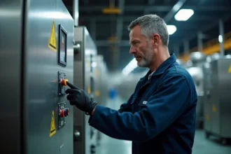 Ouvrier d'usine en tenue de travail lors d'une nuit