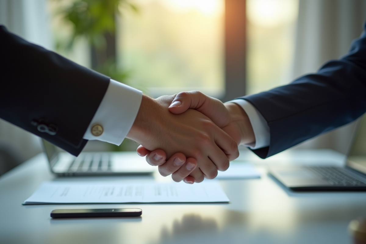 Poignée de main entre deux personnes lors de la signature d