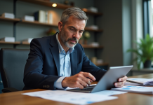 Manager administratif homme en réunion dans un bureau moderne