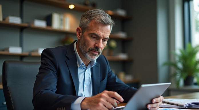 Manager administratif homme en réunion dans un bureau moderne