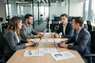 Réunion d'information CSE entre salariés et représentants du personnel Capgemini Altran autour d'une table de conférence