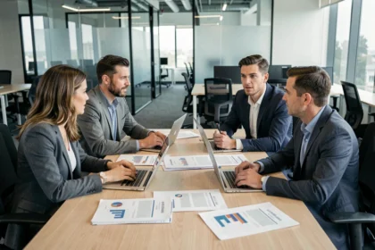 Réunion d'information CSE entre salariés et représentants du personnel Capgemini Altran autour d'une table de conférence