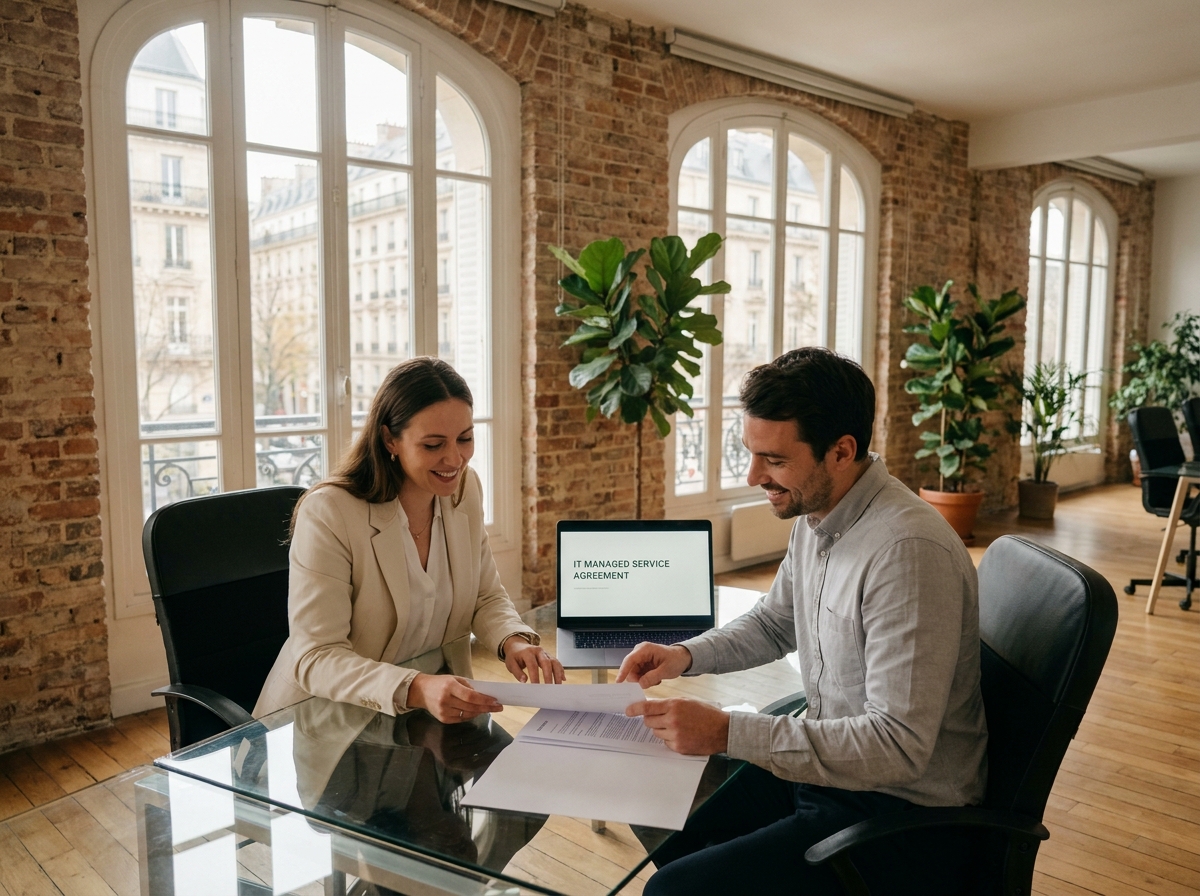 Réunion de PME parisienne pour discuter d'un contrat d'infogérance informatique