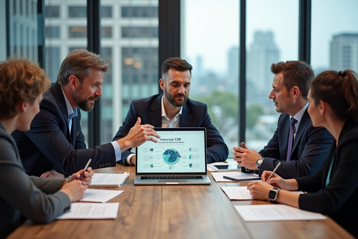Groupe de professionnels en réunion autour d