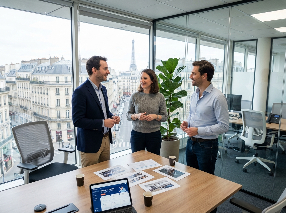 Groupe de professionnels français discutant autour d