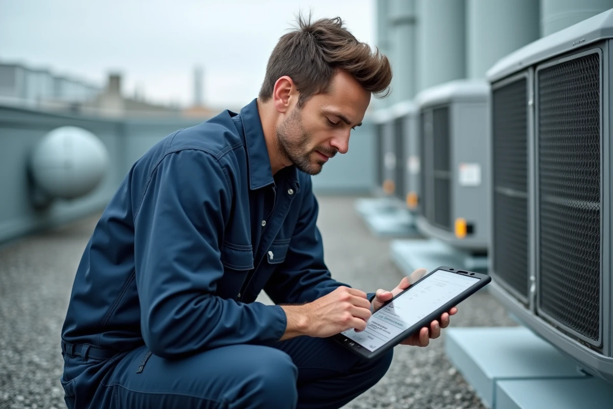 Technicien de maintenance utilisant une application mobile sur tablette pour gérer ses interventions terrain avec Twimm